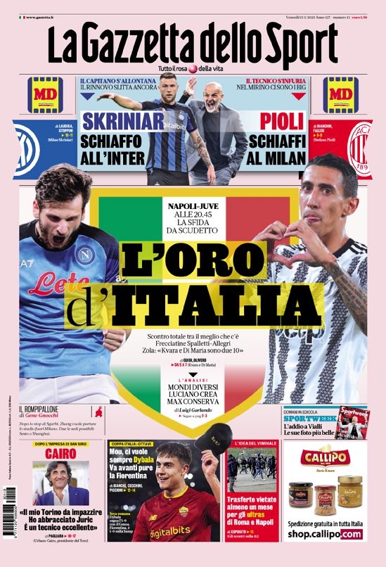 Rassegna stampa Juve: prime pagine quotidiani sportivi – 13 gennaio 2023 37 la gazzetta dello sport