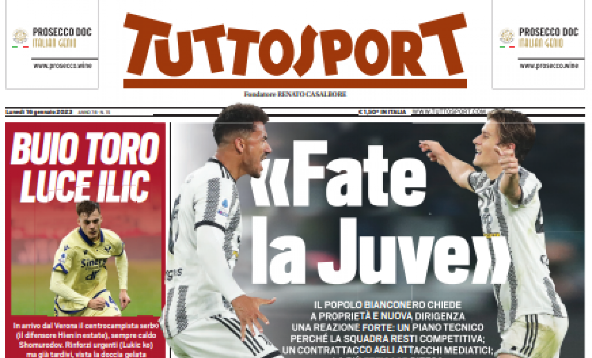 Rassegna stampa Juve: prime pagine quotidiani sportivi – 16 gennaio 2023 36 tuttosport 16 gennaio 2023 e1673825496659