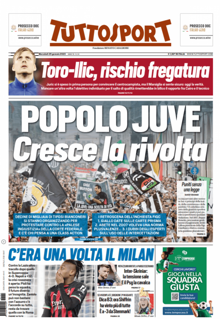 Rassegna stampa Juve: prime pagine quotidiani sportivi – 25 gennaio 2023 36 tuttosport 25 gennaio 2023