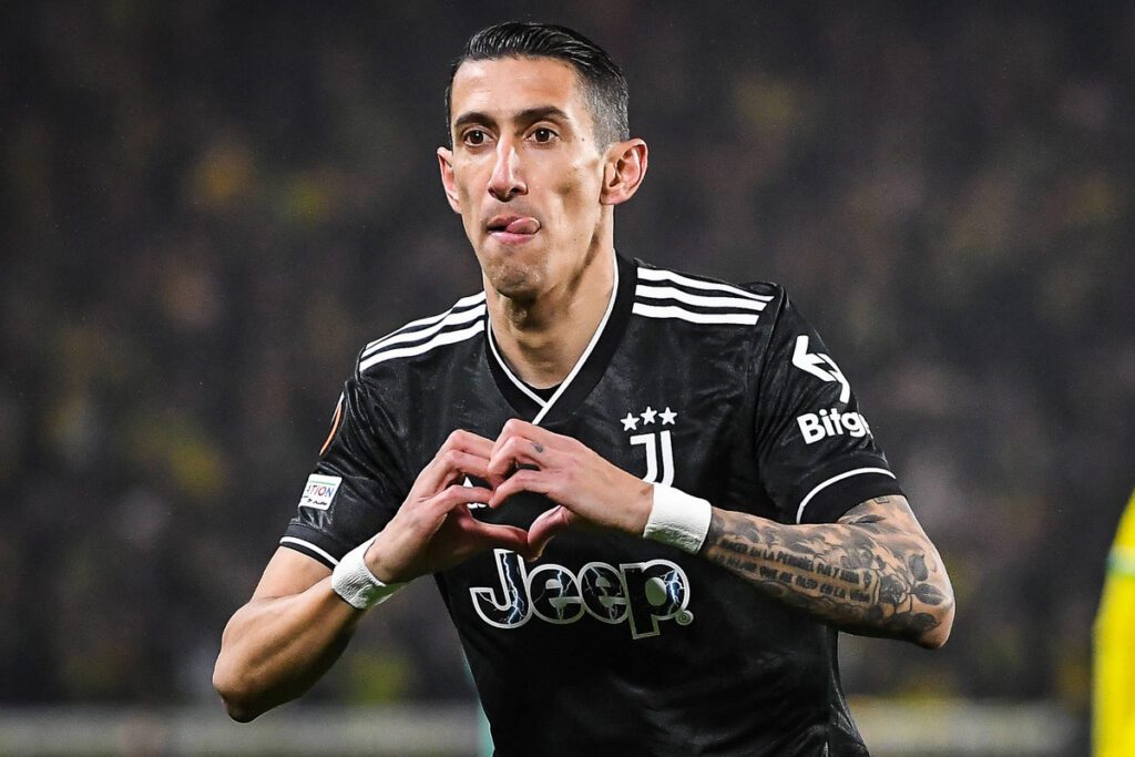 February 23, 2023, Nantes, France, France: Angel DI MARIA of Juventus celebrates his goal during the UEFA Europa League