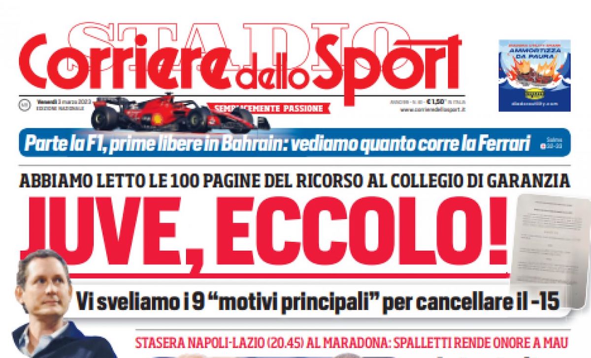 Rassegna stampa Juve: prime pagine quotidiani sportivi – 3 marzo 2023 36 corriere dello sport