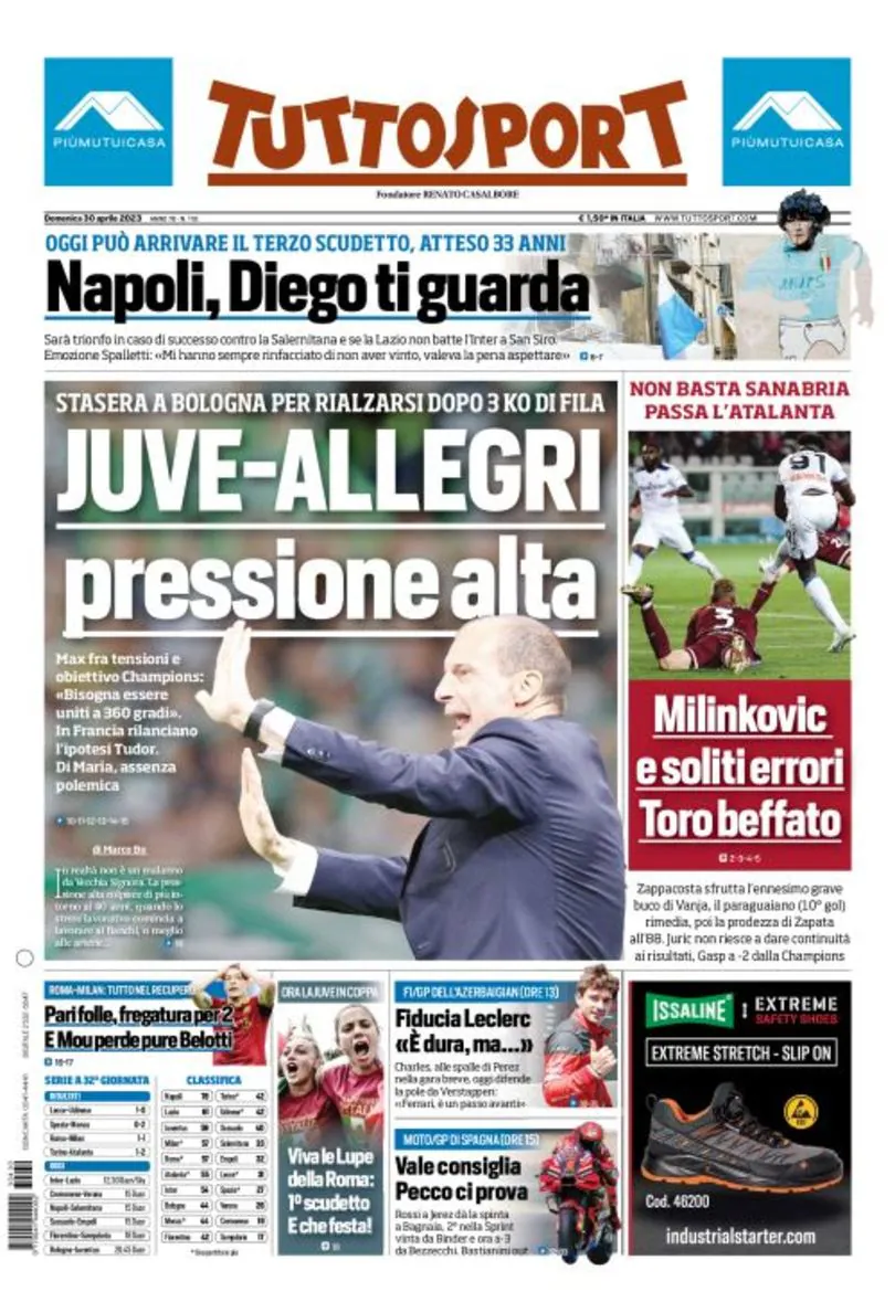 Rassegna stampa Juve prime pagine quotidiani sportivi 30 aprile 2023