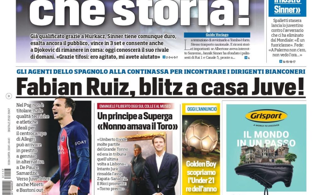 Tuttosport prima pagina 17 novembre 2023 rid