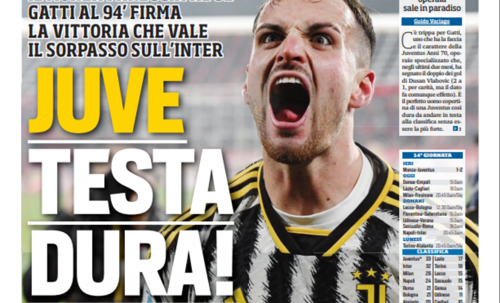 Tuttosport prima pagina 2 dicembre 2023 rid