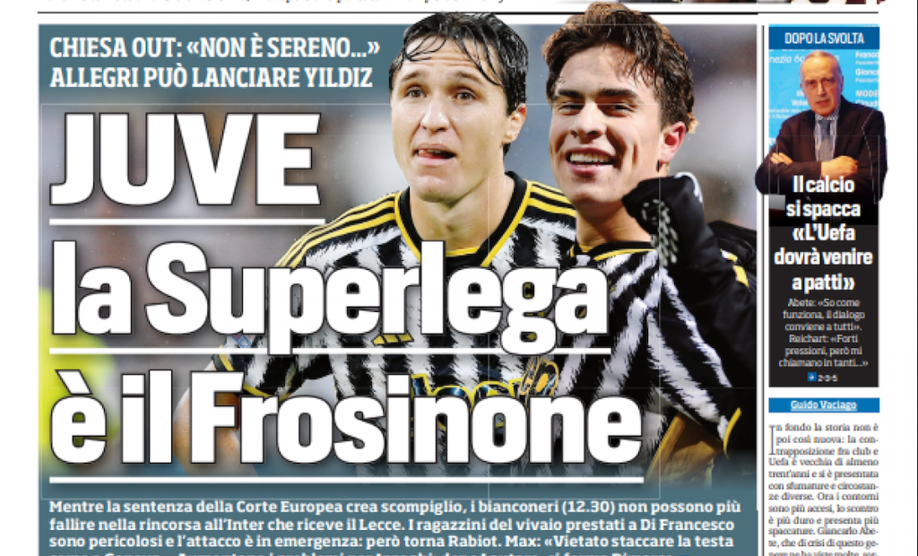 Tuttosport prima pagina 22 dicembre