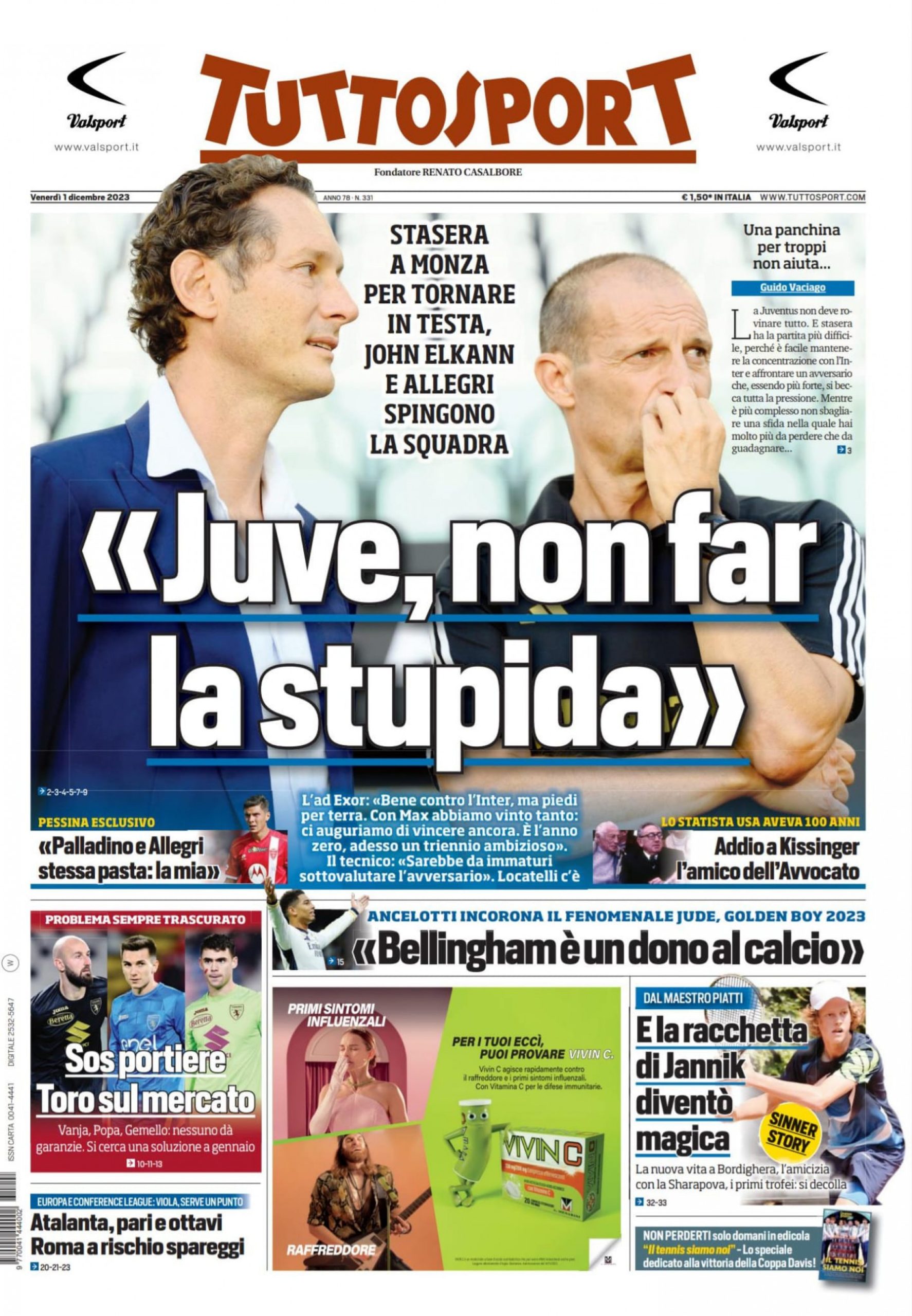 Rassegna stampa Juve: prime pagine quotidiani sportivi - 1 dicembre 36 tuttosport scaled