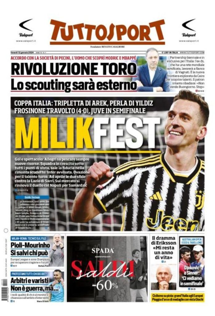 Rassegna stampa Juve: prime pagine quotidiani sportivi - 12 gennaio 38 IMG 20240112 081538 836