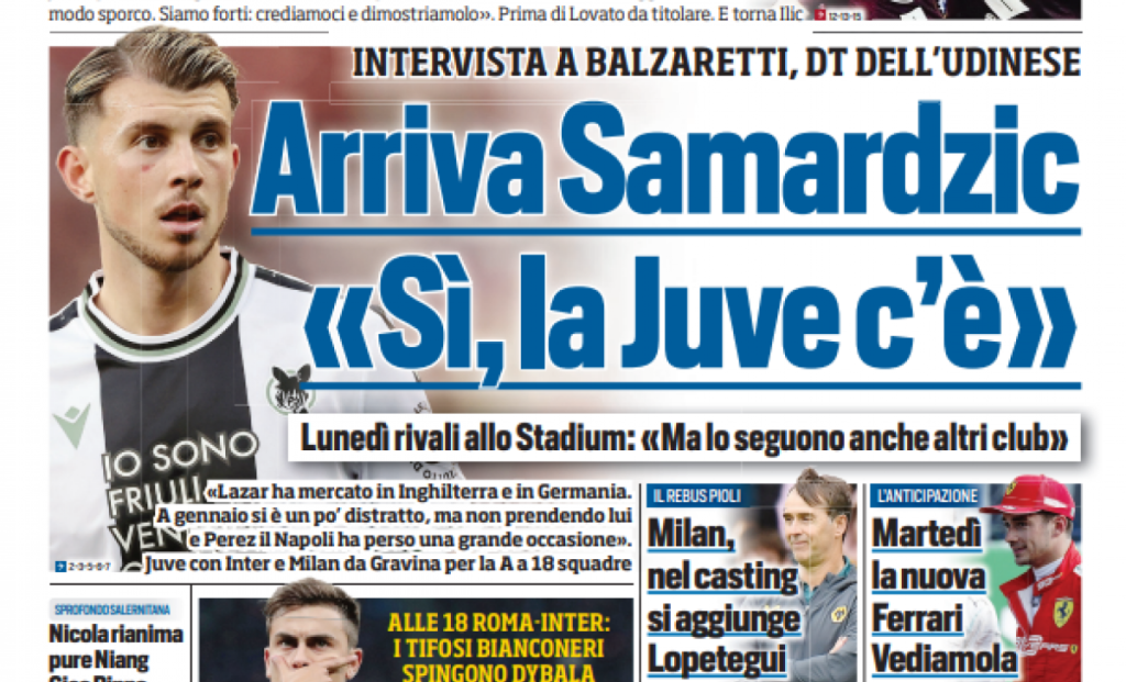 Tuttosport prima pagina 10 febbraio 2024. ridpng