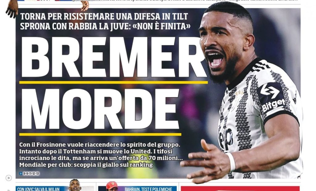 Tuttosport prima pagina 23 febbraio 2024. ridjpg