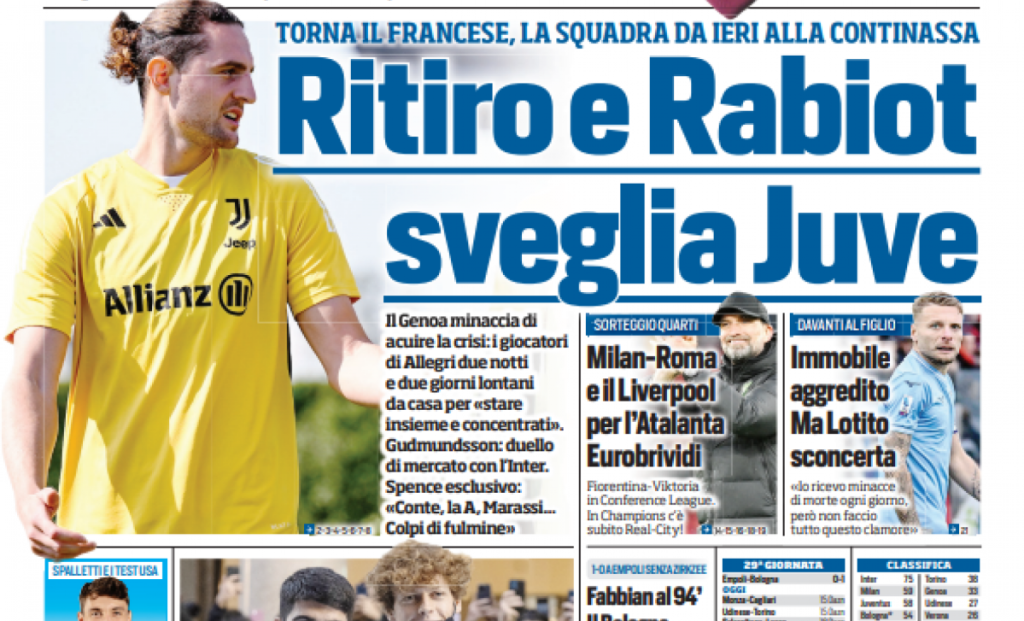 Tuttosport prima pagina 16 marzo 2024 rid