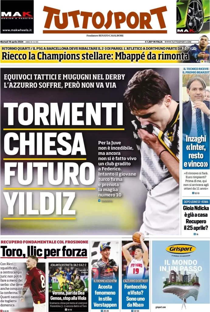 Rassegna stampa Juve: prime pagine quotidiani sportivi - 16 aprile 36 1000105990