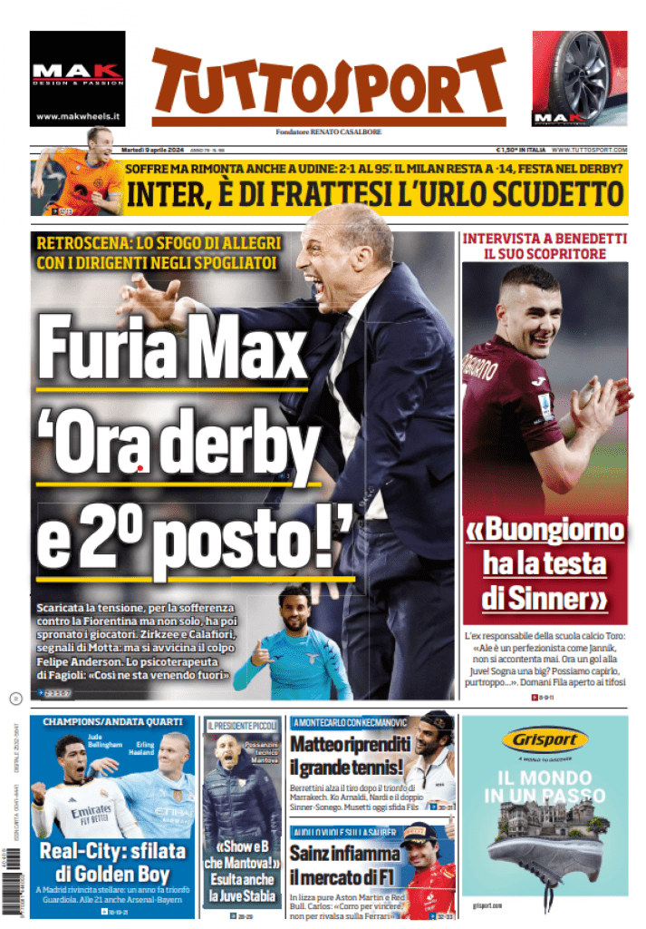 Rassegna stampa Juve: prime pagine quotidiani sportivi - 9 aprile 36 ts 9 aprile