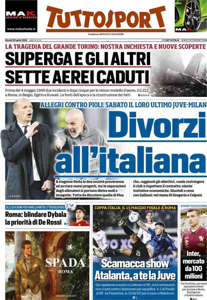 Rassegna stampa Juve: prime pagine quotidiani sportivi - 25 aprile 36 tuttosport 002256859