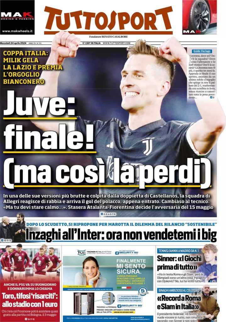 Rassegna stampa Juve: prime pagine quotidiani sportivi - 24 aprile 36 tuttosport 002413675
