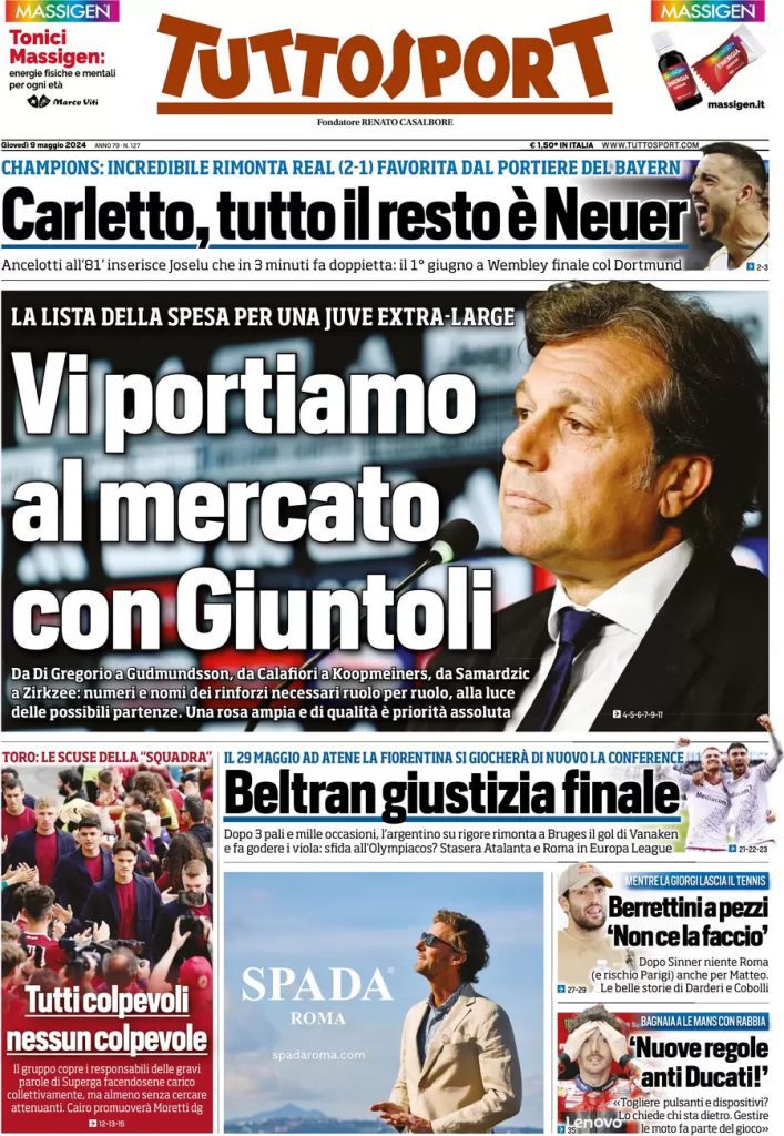 Rassegna stampa Juve: prime pagine quotidiani sportivi - 9 maggio 36 tuttosport 002107271