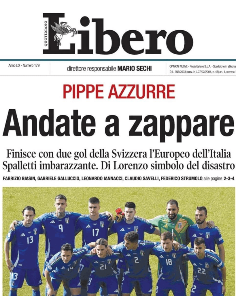 Italia eliminata da Euro 2024, la prima pagina di Libero AFFOSSA gli azzurri: «Andate a zappare» - FOTO 37 image 34