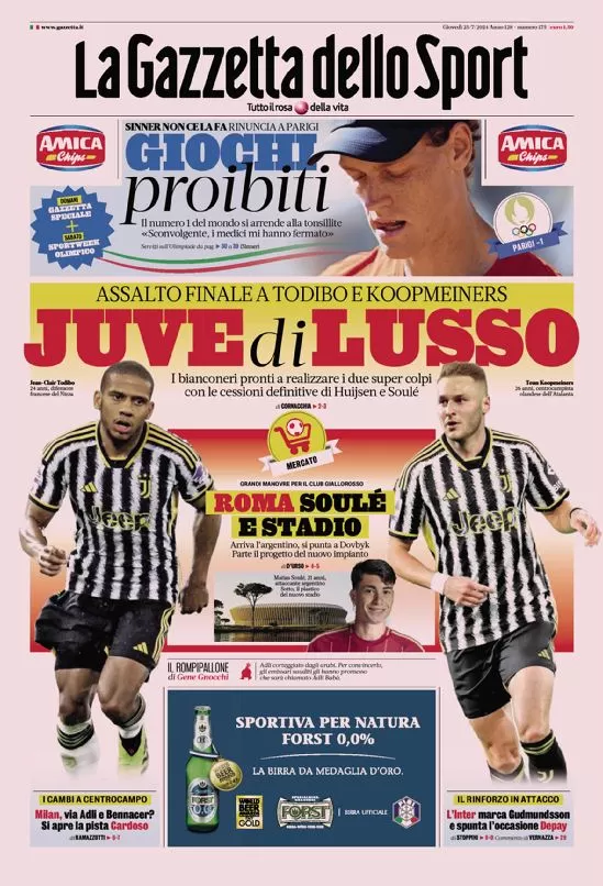 Rassegna stampa Juve: prime pagine quotidiani sportivi - 25 luglio 36 1000133334