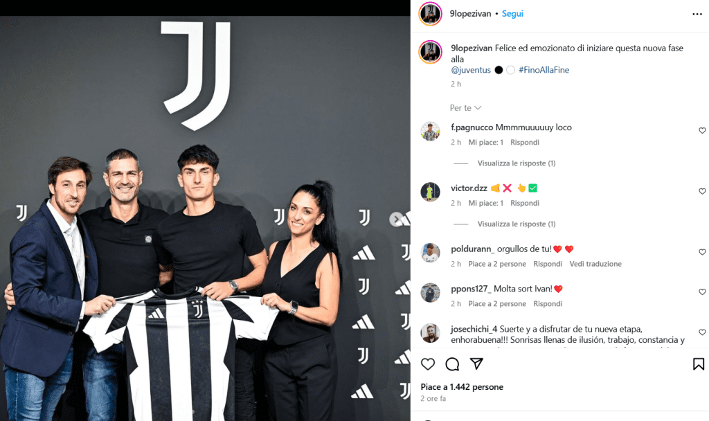 Ivan Lopez Comellas Juve, FESTEGGIA la firma dopo l'ufficialità: «Felice ed EMOZIONATO» - FOTO 37 Screenshot 2024 08 29 224355
