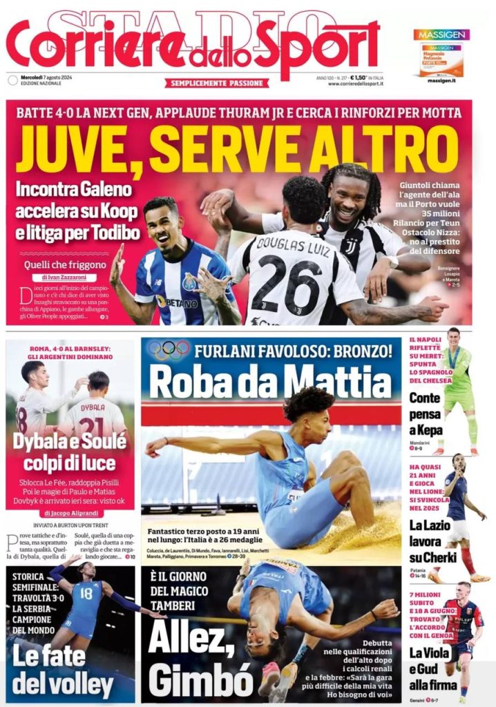 Rassegna stampa Juve: prime pagine quotidiani sportivi - 7 agosto 37 corriere dello sport