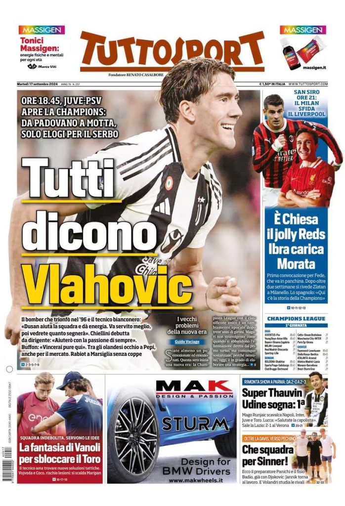 Rassegna stampa Juve: prime pagine quotidiani sportivi - 17 settembre 37 IMG 7624