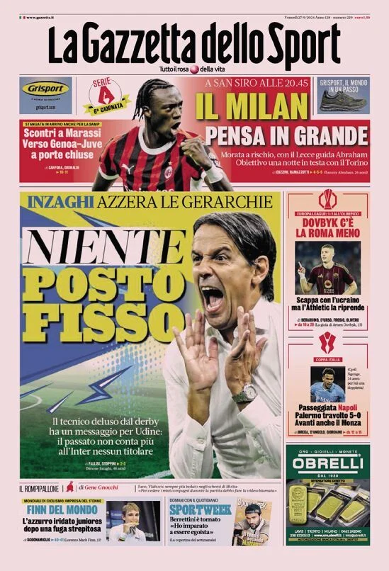 Rassegna stampa Juve: prime pagine quotidiani sportivi - 27 settembre 36 la gazzetta dello sport 010025413