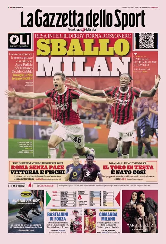 Rassegna stampa Juve: prime pagine quotidiani sportivi - 23 settembre 38 la gazzetta dello sport 010027353