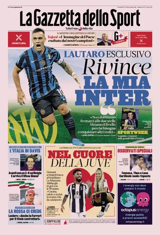 Rassegna stampa Juve: prime pagine quotidiani sportivi - 13 settembre 36 la gazzetta dello sport 010028750