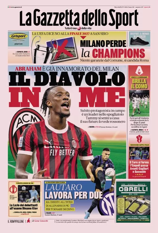 Rassegna stampa Juve: prime pagine quotidiani sportivi - 25 settembre 36 la gazzetta dello sport 010028864