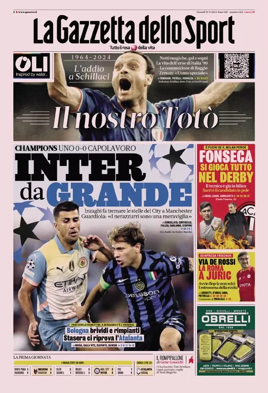 Rassegna stampa Juve: prime pagine quotidiani sportivi - 19 settembre 38 la gazzetta dello sport 010029211