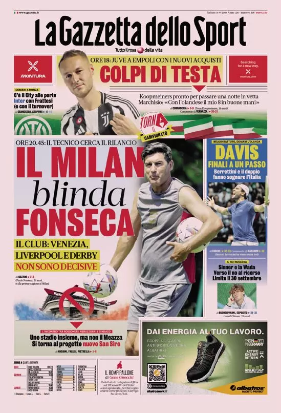 Rassegna stampa Juve: prime pagine quotidiani sportivi - 14 settembre 37 la gazzetta dello sport 010029564