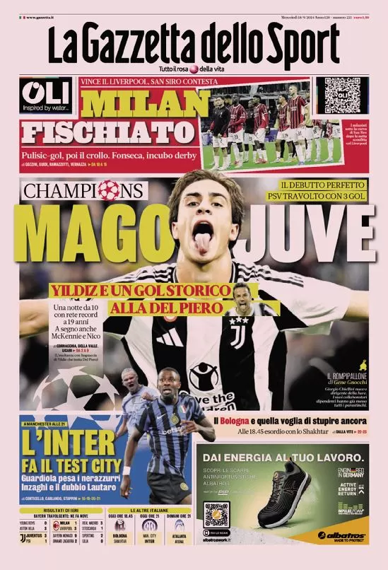 Rassegna stampa Juve: prime pagine quotidiani sportivi - 18 settembre 37 la gazzetta dello sport 010029918