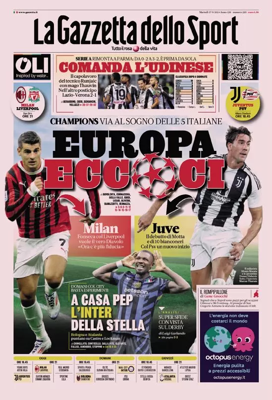 Rassegna stampa Juve: prime pagine quotidiani sportivi - 17 settembre 38 la gazzetta dello sport 010030526