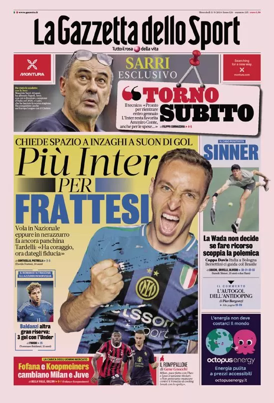 Rassegna stampa Juve: prime pagine quotidiani sportivi - 11 settembre 36 la gazzetta dello sport 010030611