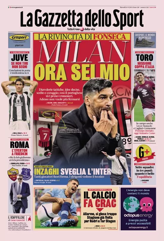 Rassegna stampa Juve: prime pagine quotidiani sportivi - 24 settembre 38 la gazzetta dello sport 010031903