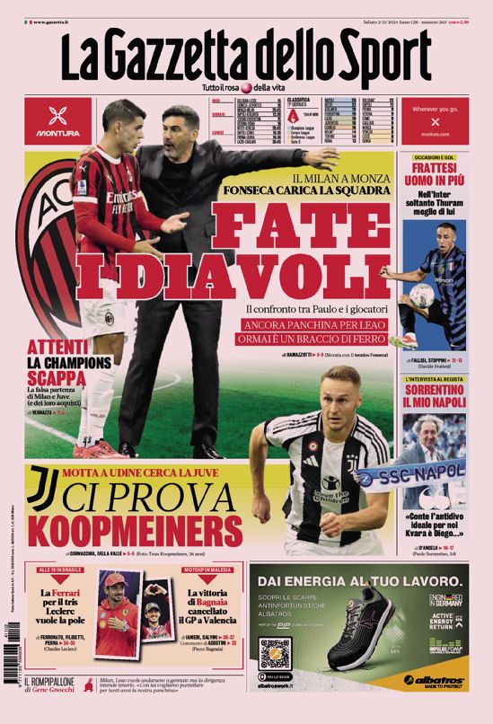 Rassegna stampa Juve: prime pagine quotidiani sportivi - 2 novembre 38 gazzetta dello sport