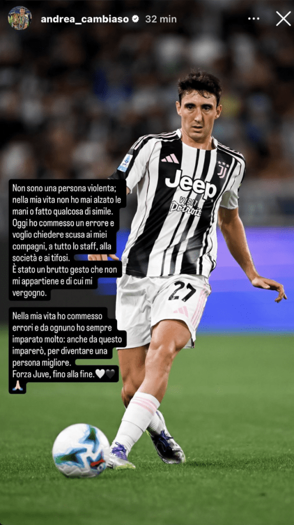 Cambiaso si scusa dopo l'espulsione: «Non sono una persona violenta, mi vergogno del gesto che ho fatto. Anche da questo errore imparerò, forza Juve» - FOTO 37 Screenshot 2025 08 25 alle 00.28.48