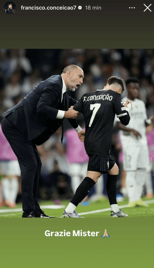 Esonero Tudor, Conceicao ringrazia e saluta l'ex allenatore della Juve: la FOTO e il messaggio dell'esterno portoghese 37 Screenshot 2025 10 28 alle 16.27.00