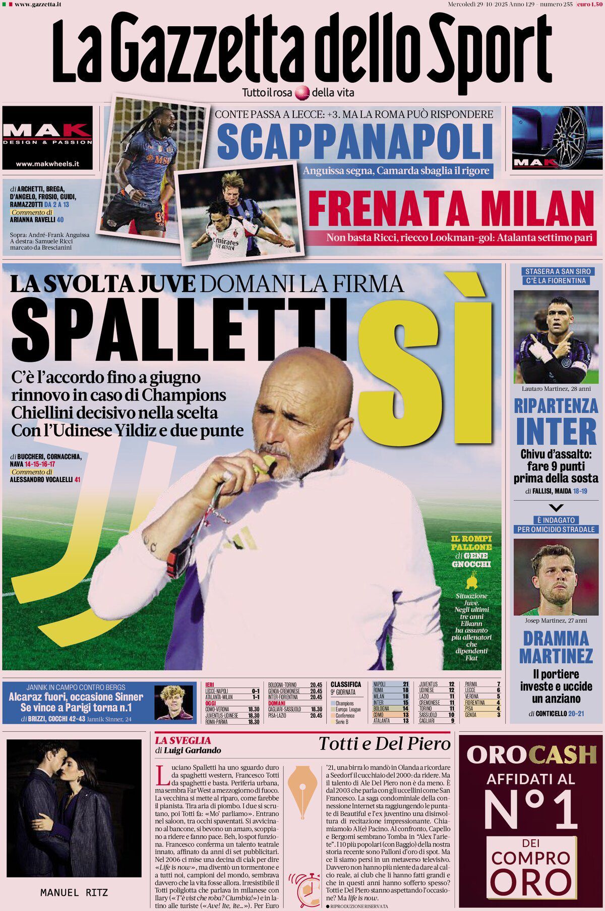 Rassegna stampa Juve: prime pagine quotidiani sportivi – 29 ottobre Rassegna stampa Juve: prime pagine quotidiani sportivi – 29 ottobre