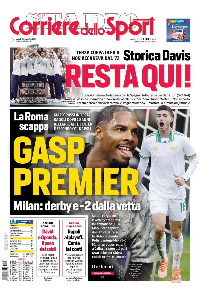 Rassegna stampa Juve: prime pagine quotidiani sportivi – 24 novembre