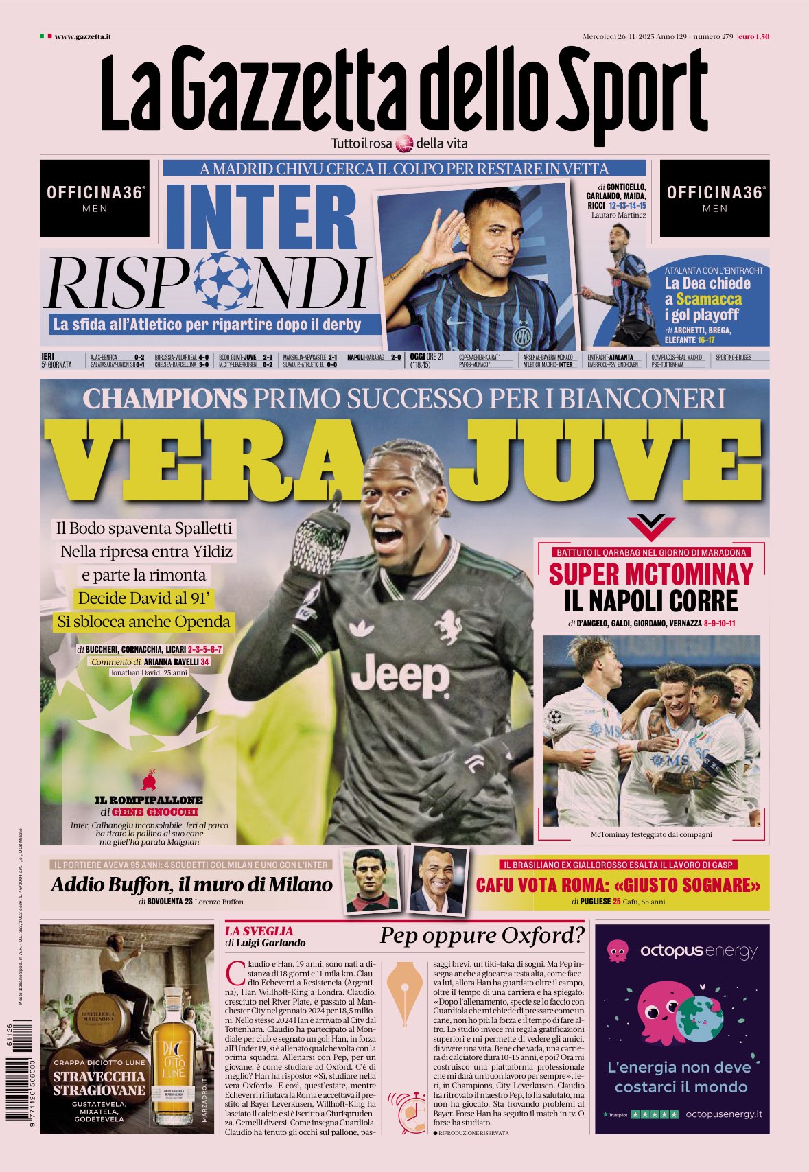 Rassegna stampa Juve: prime pagine quotidiani sportivi – 26 novembre