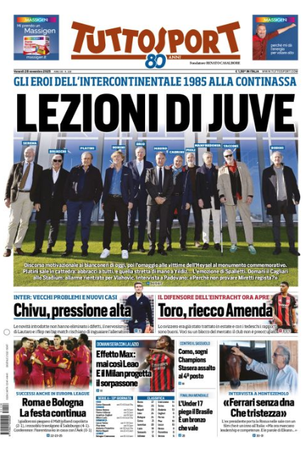 Rassegna stampa Juve: prime pagine quotidiani sportivi – 28 novembre