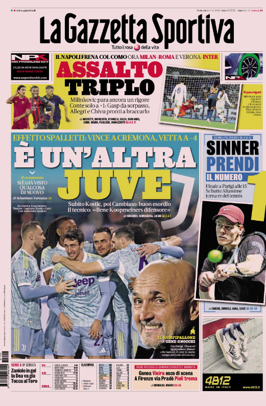 Rassegna stampa Juve: prime pagine quotidiani sportivi – 2 novembre Rassegna stampa Juve: prime pagine quotidiani sportivi – 2 novembre