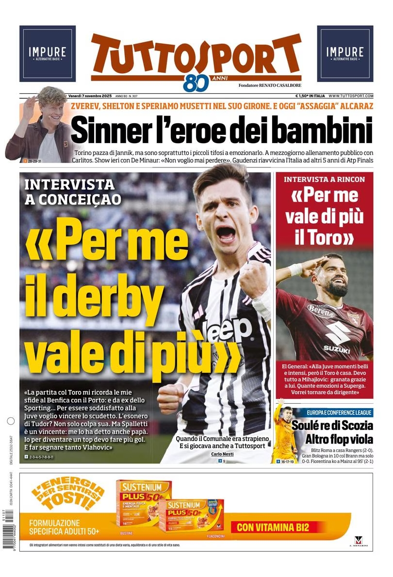 Rassegna stampa Juve: prime pagine quotidiani sportivi – 7 novembre Rassegna stampa Juve: prime pagine quotidiani sportivi – 7 novembre
