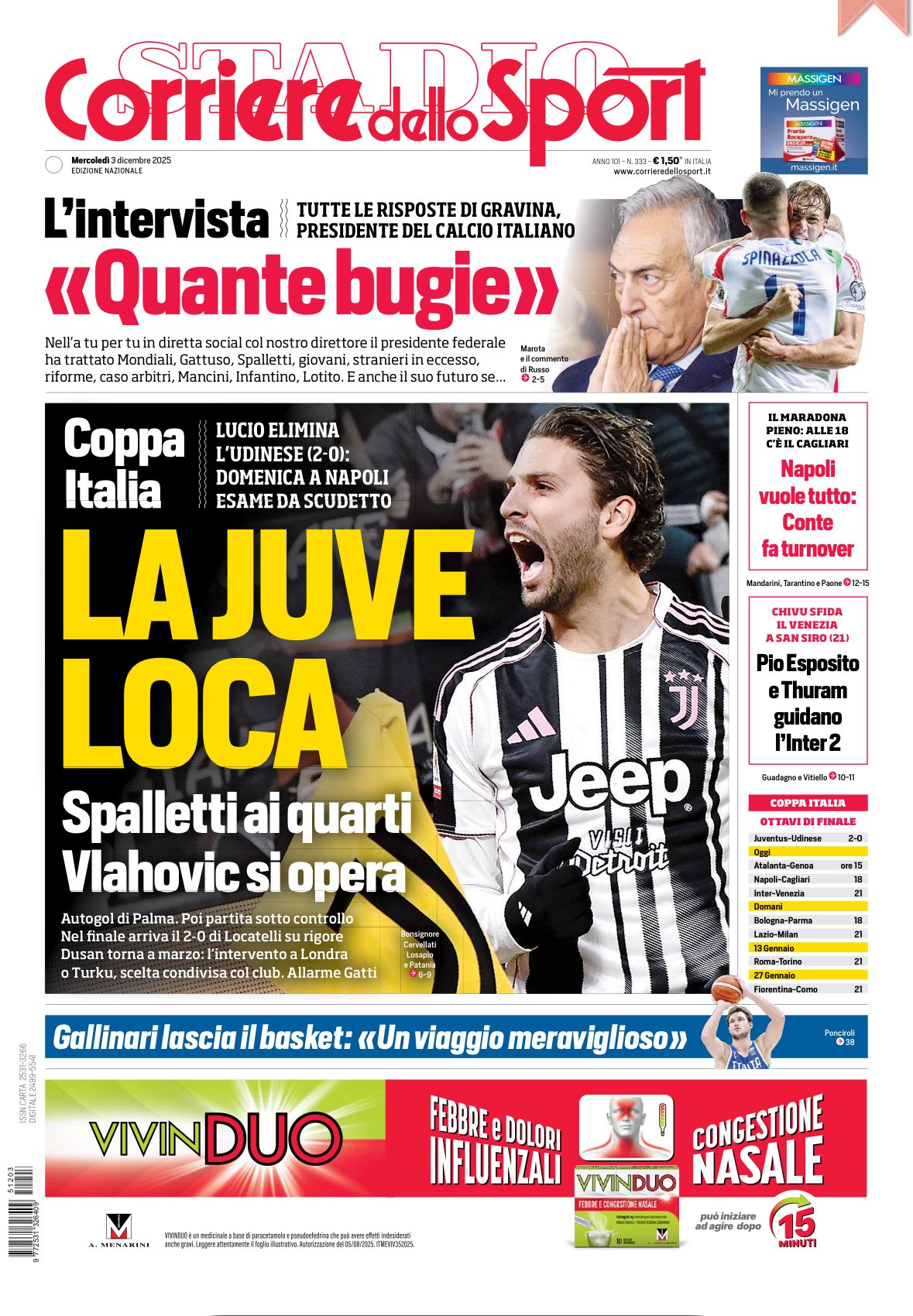 Rassegna stampa Juve: prime pagine quotidiani sportivi – 3 dicembre