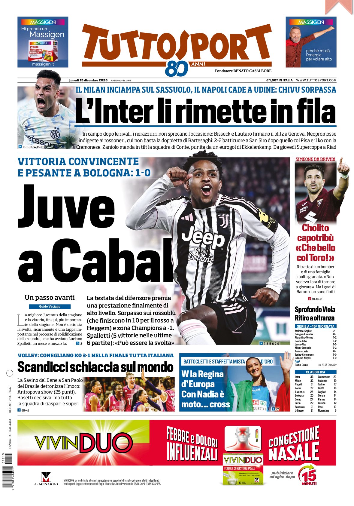 Rassegna stampa Juve: prime pagine quotidiani sportivi – 15 dicembre Rassegna stampa Juve: prime pagine quotidiani sportivi – 15 dicembre