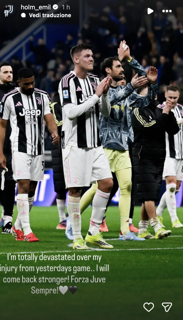 Holm, il messaggio dopo l'infortunio: «Sono devastato». Ma fa una promessa ai tifosi della Juve - FOTO 37 Screenshot 2026 02 15 alle 20.15.31