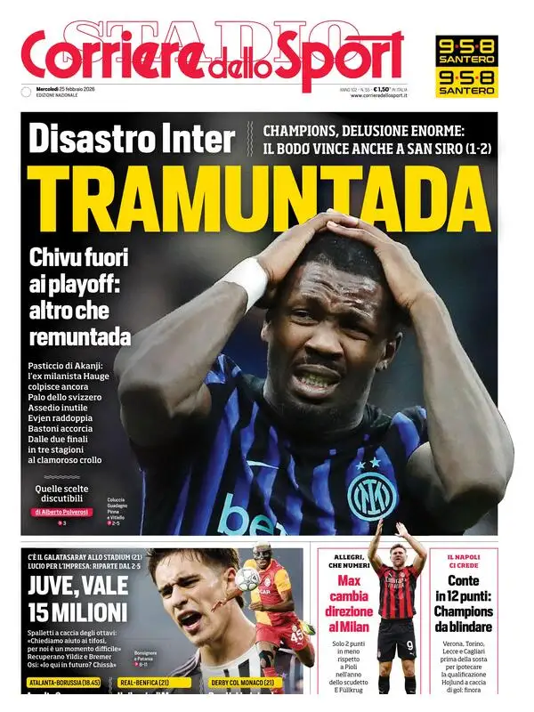 Rassegna stampa Juve: prime pagine quotidiani sportivi - 25 febbraio 38 corriere dello sport