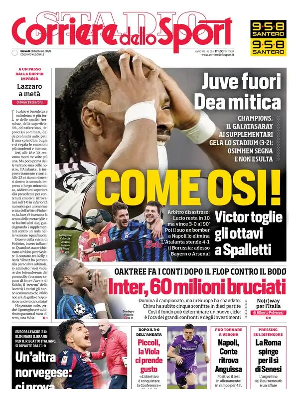 Rassegna stampa Juve: prime pagine quotidiani sportivi - 26 febbraio 38 corriere dello sport