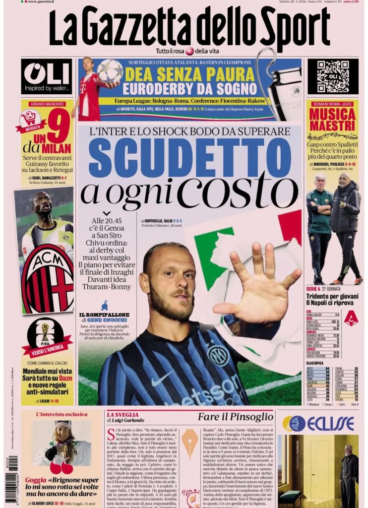 Rassegna stampa Juve: prime pagine quotidiani sportivi - 28 febbraio 38 gazzetta dello sport 2