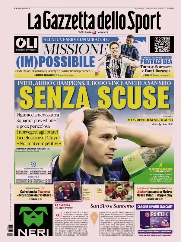 Rassegna stampa Juve: prime pagine quotidiani sportivi - 25 febbraio 37 la gazzetta dello sport